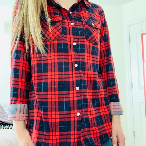 Tops - Red and navy blue flannel Tops - Red and navy blue flannel
